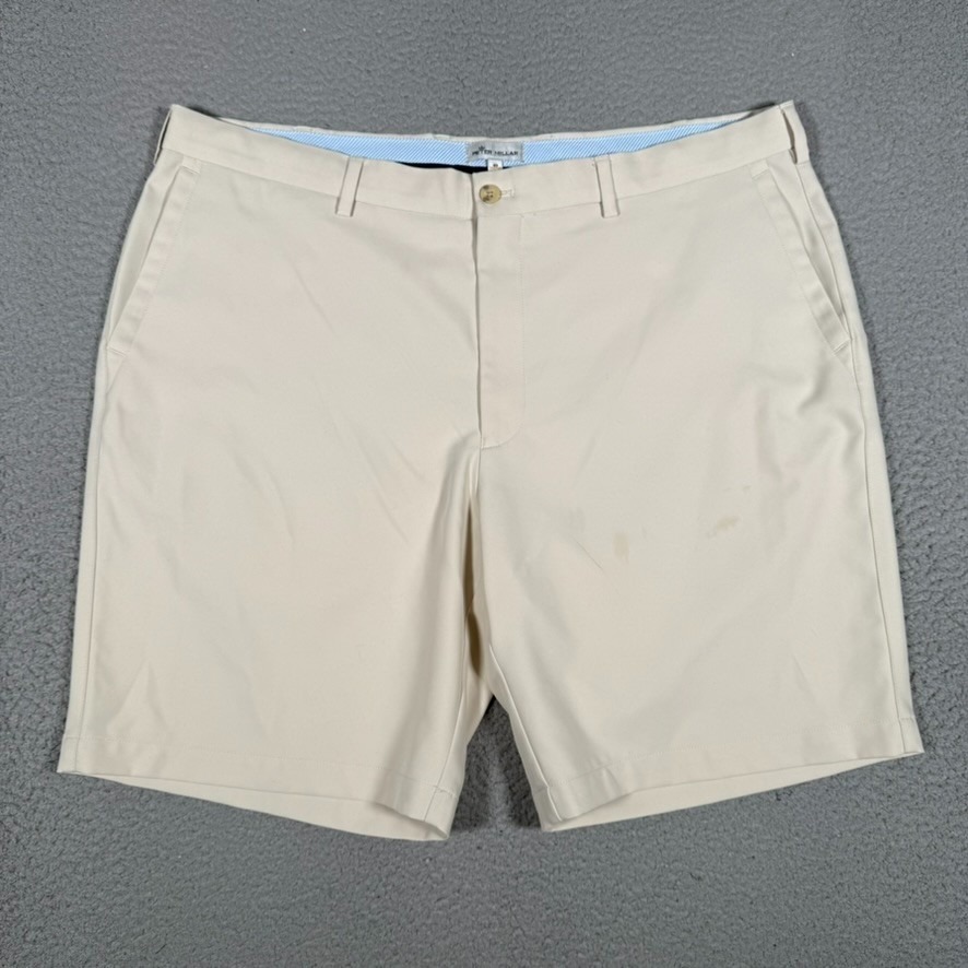Peter Millar Shorts Mens 40 Beige 8" Salem Performance Golf Chino Preppy Logo
